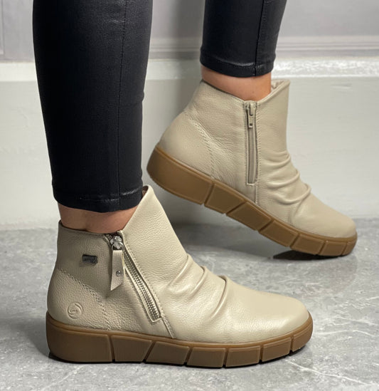 Remonte - Beige Twin Zip Leather Boot