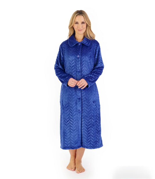 Slenderella -  Embossed Pattern Fleece Button Housecoat