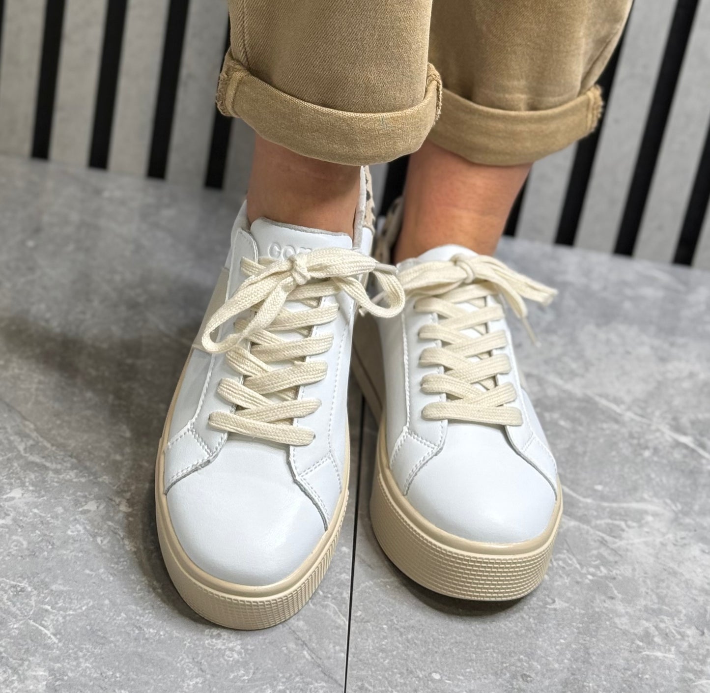 Patrizio Como - 'Maratea' White/Beige Leopard Leather Trainer