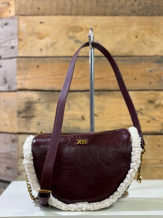 Xti - Burgundy Teddy Trim Crossbody Bag (184511)