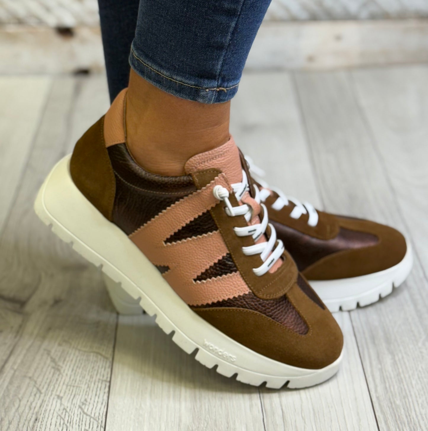 Wonders - A-2476 Bronze/Tan/Pink Combo Leather Trainer