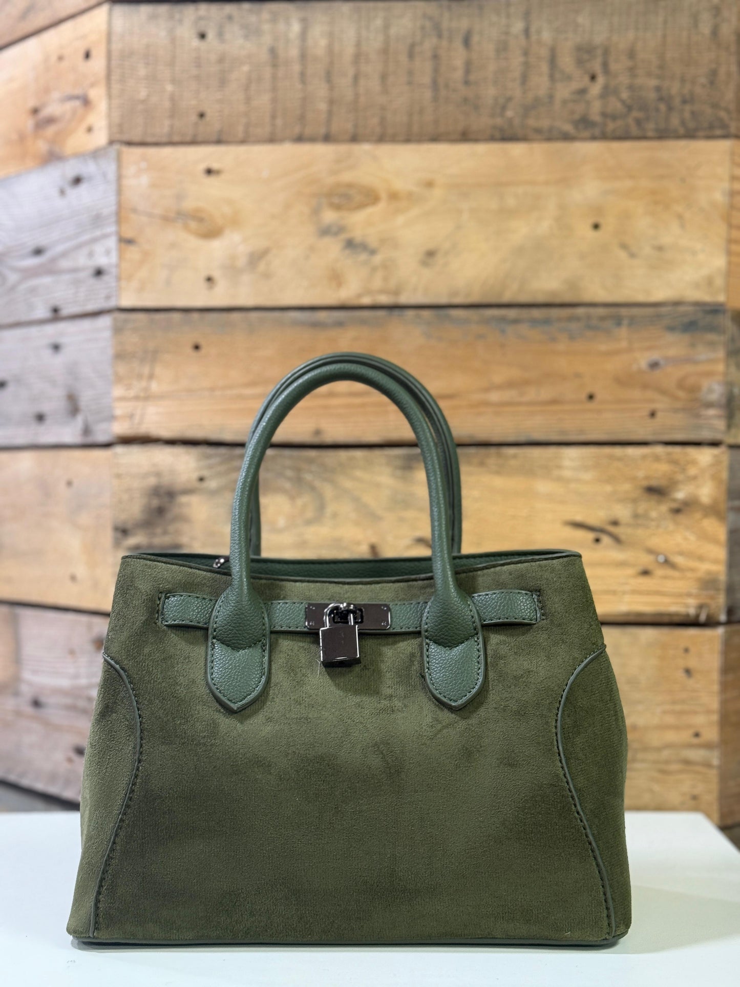 hannah k - 'Hailey' Khaki Small Faux Suede Handbag