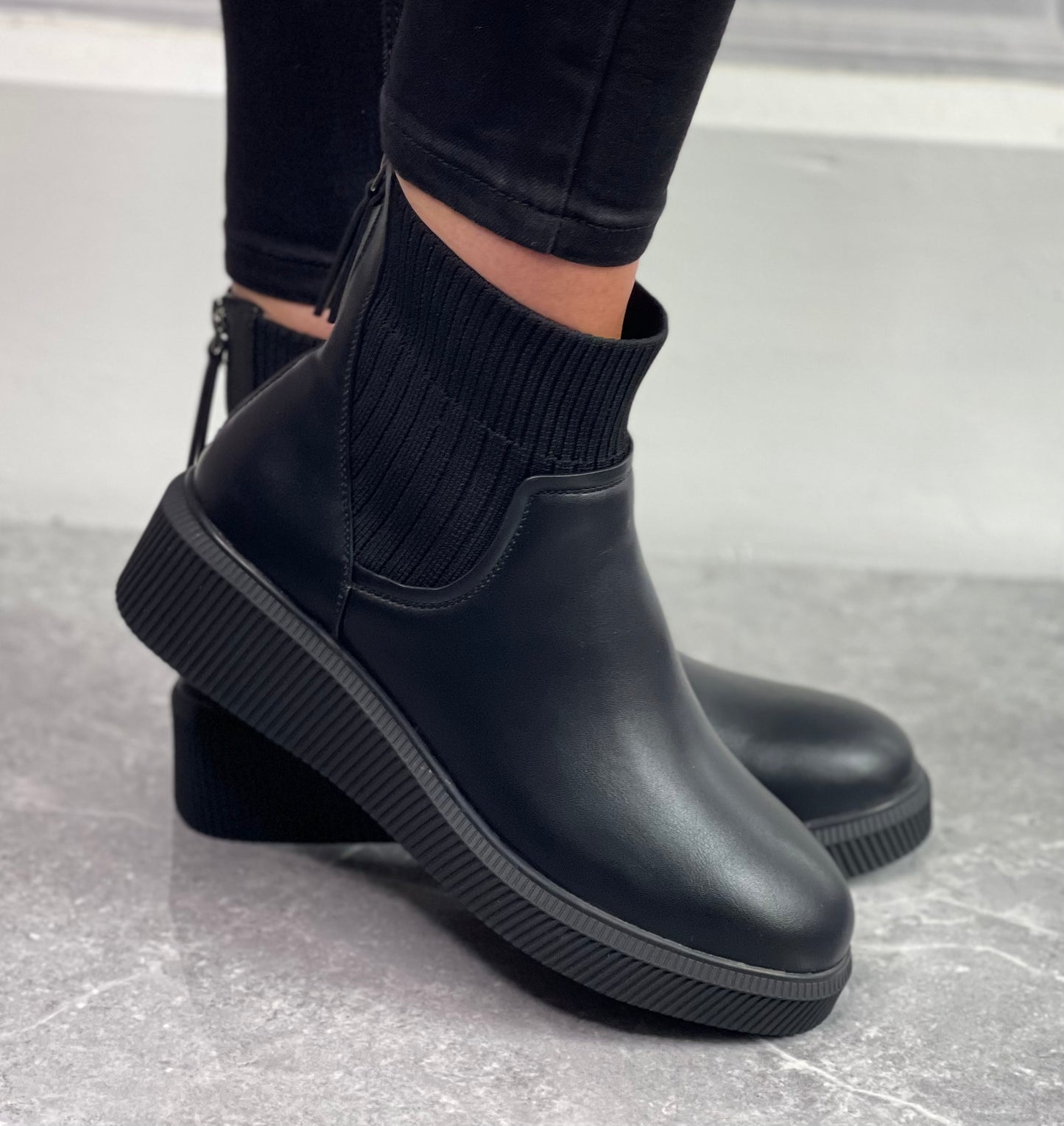 Lunar - 'Tara' Black Wedge Sock Boot