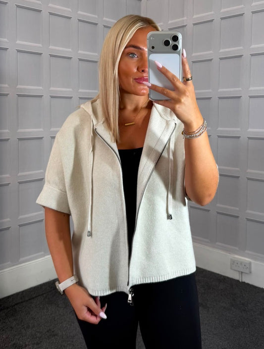 Beige Bat Wing Knit Hoodie