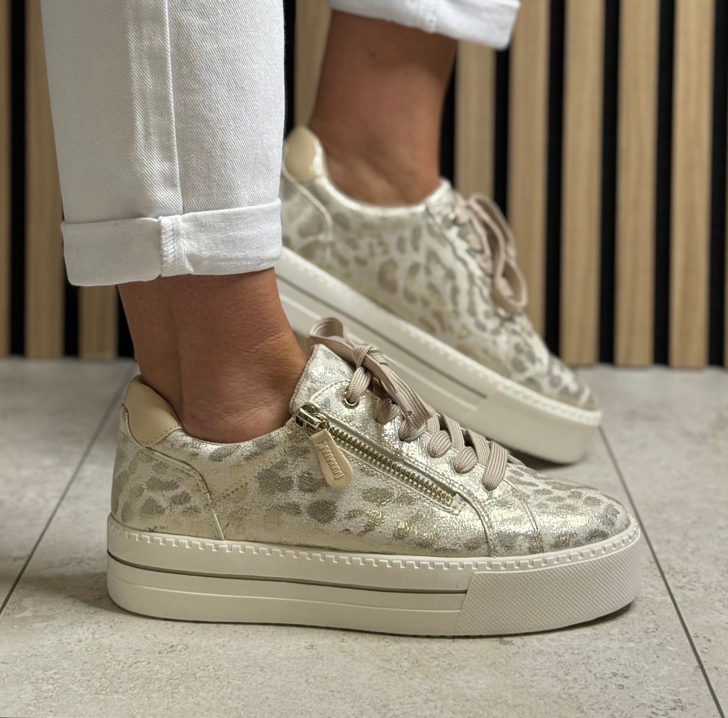 Jana - Gold Metallic Leopard Print Trainer