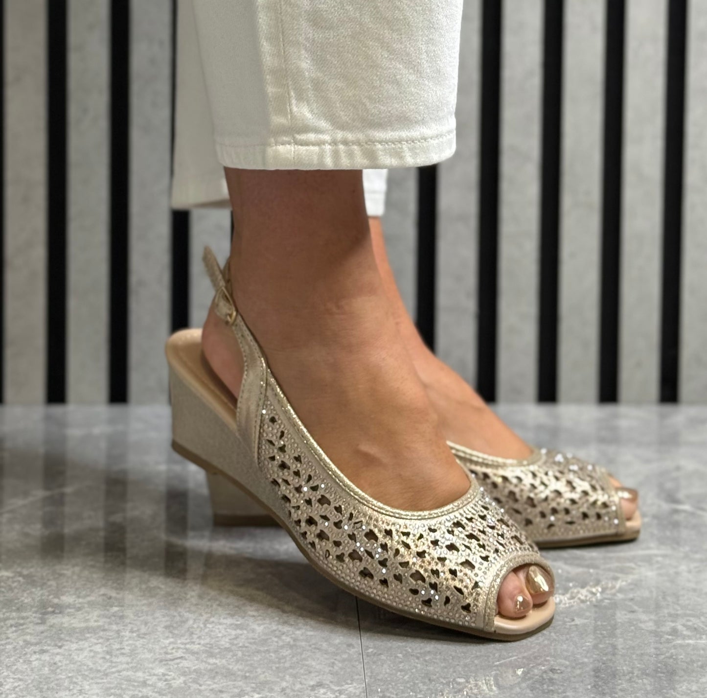Lunar - 'Ramona' Gold Peep Toe Shoe