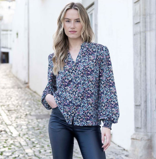 Marble - Teal/Navy Relaxed Fit Printed Blouse