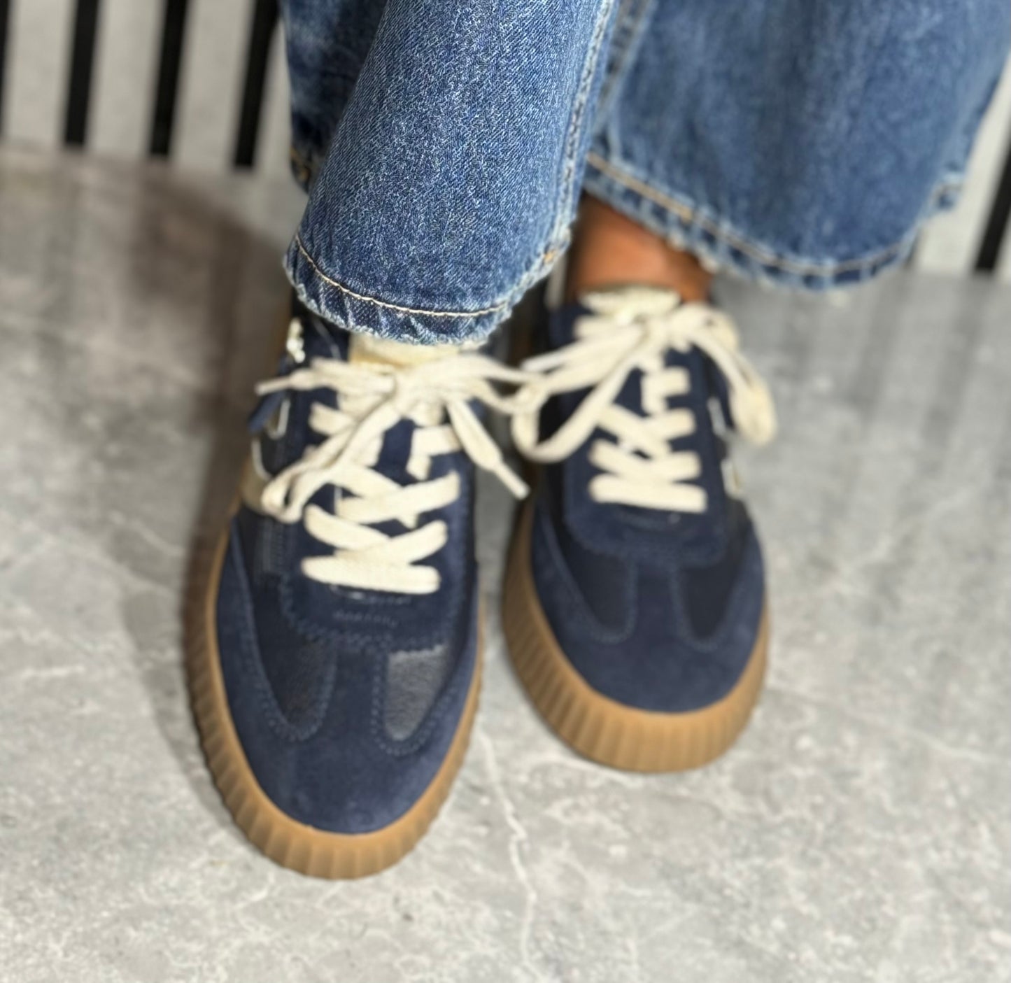 Tamaris Comfort - Navy/Gold Trim Gum Sole Trainer