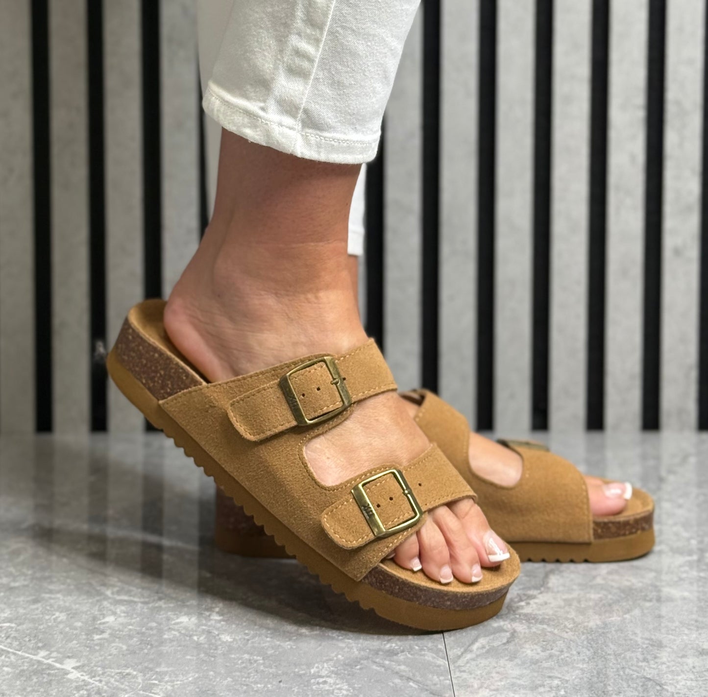 Xti - Camel Double Buckle Leather Sandal (142552)