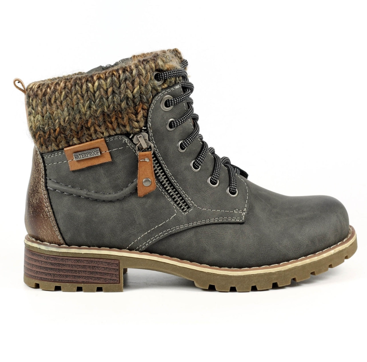 Lunar - 'Millie' Grey Knit Detail Waterproof Boot