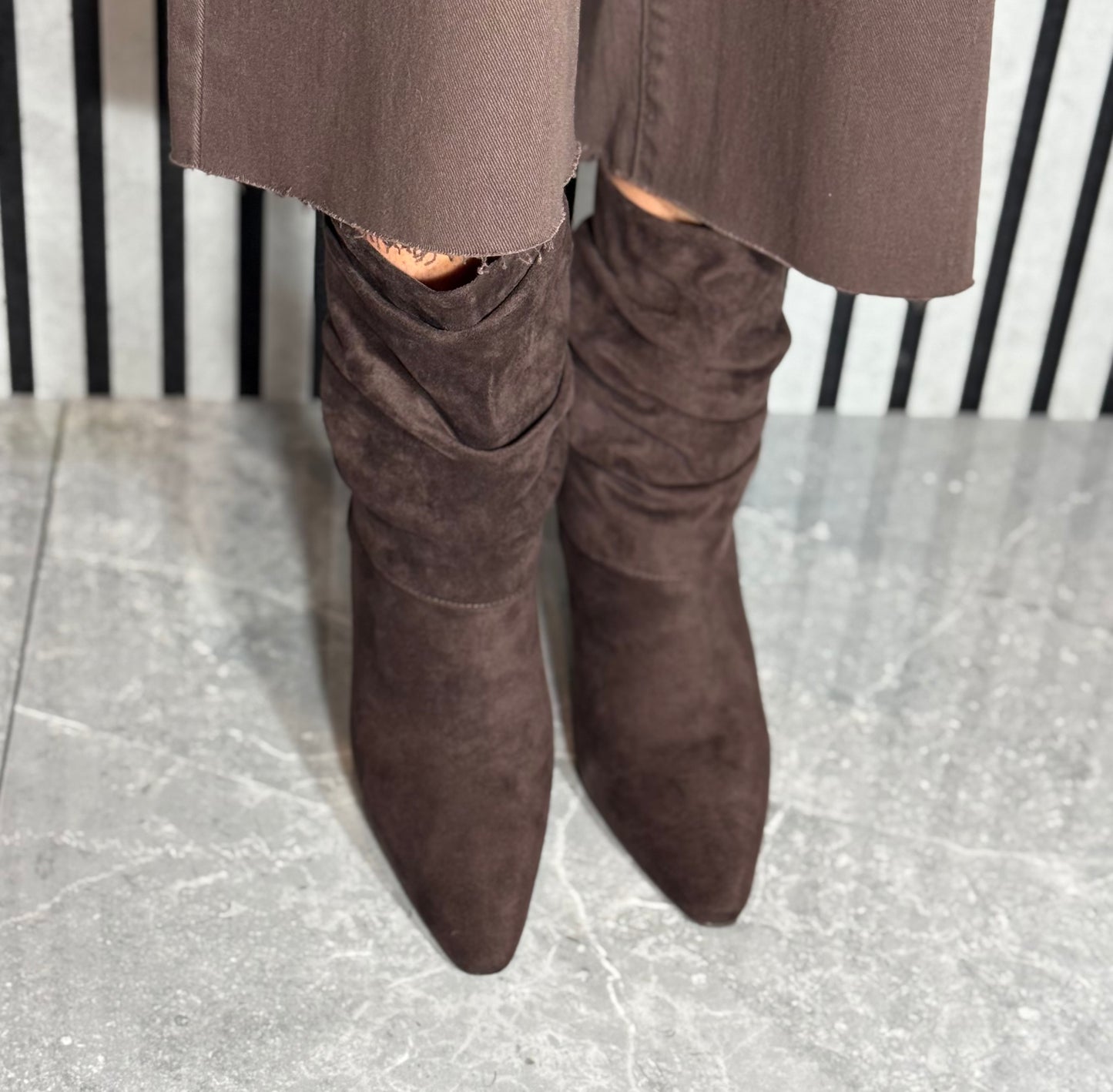 Xti - Brown Faux Suede Ruched Heel Boot (146393)