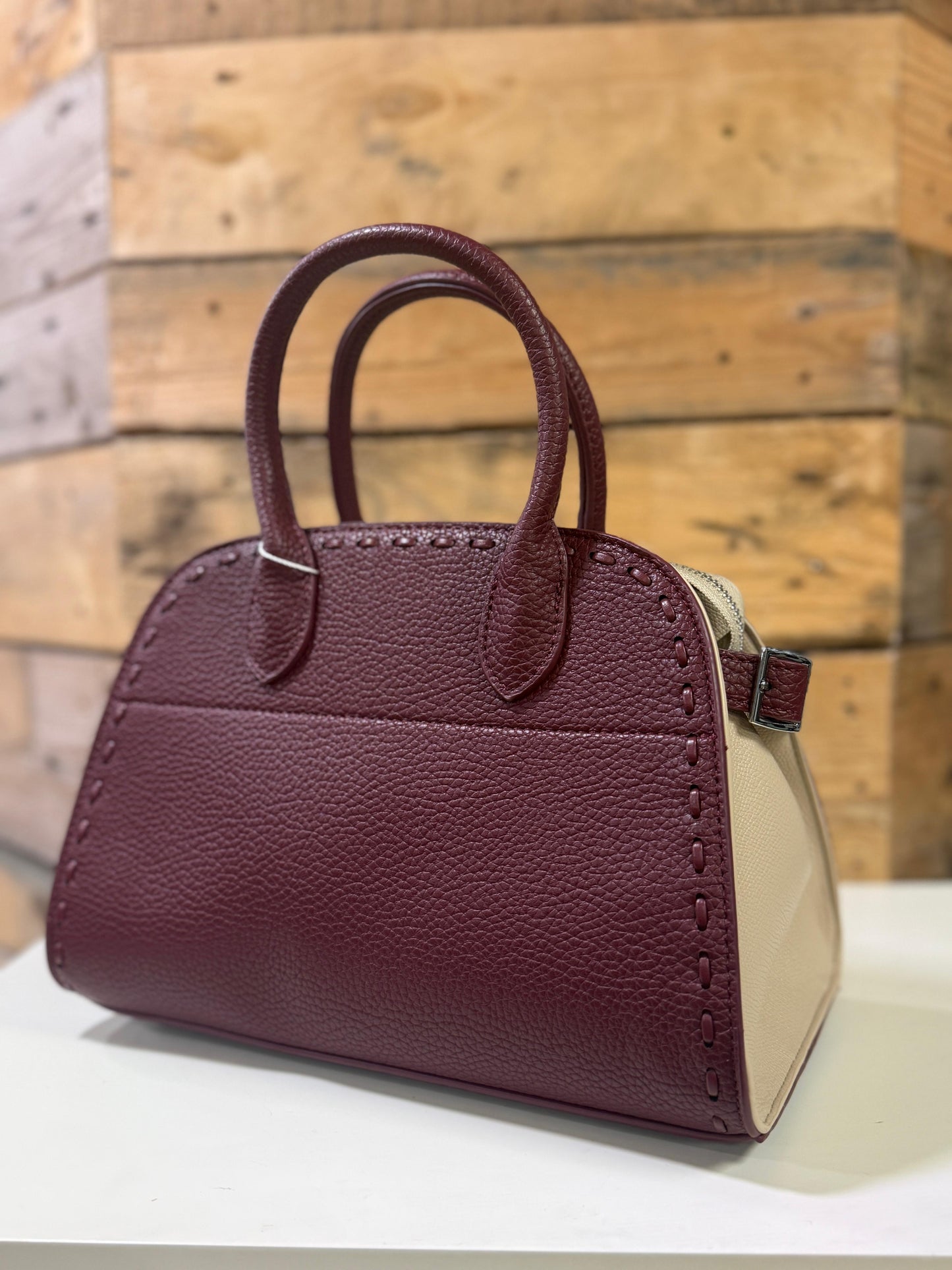 hannah k - 'Tina' Burgundy/Beige Combo Handbag