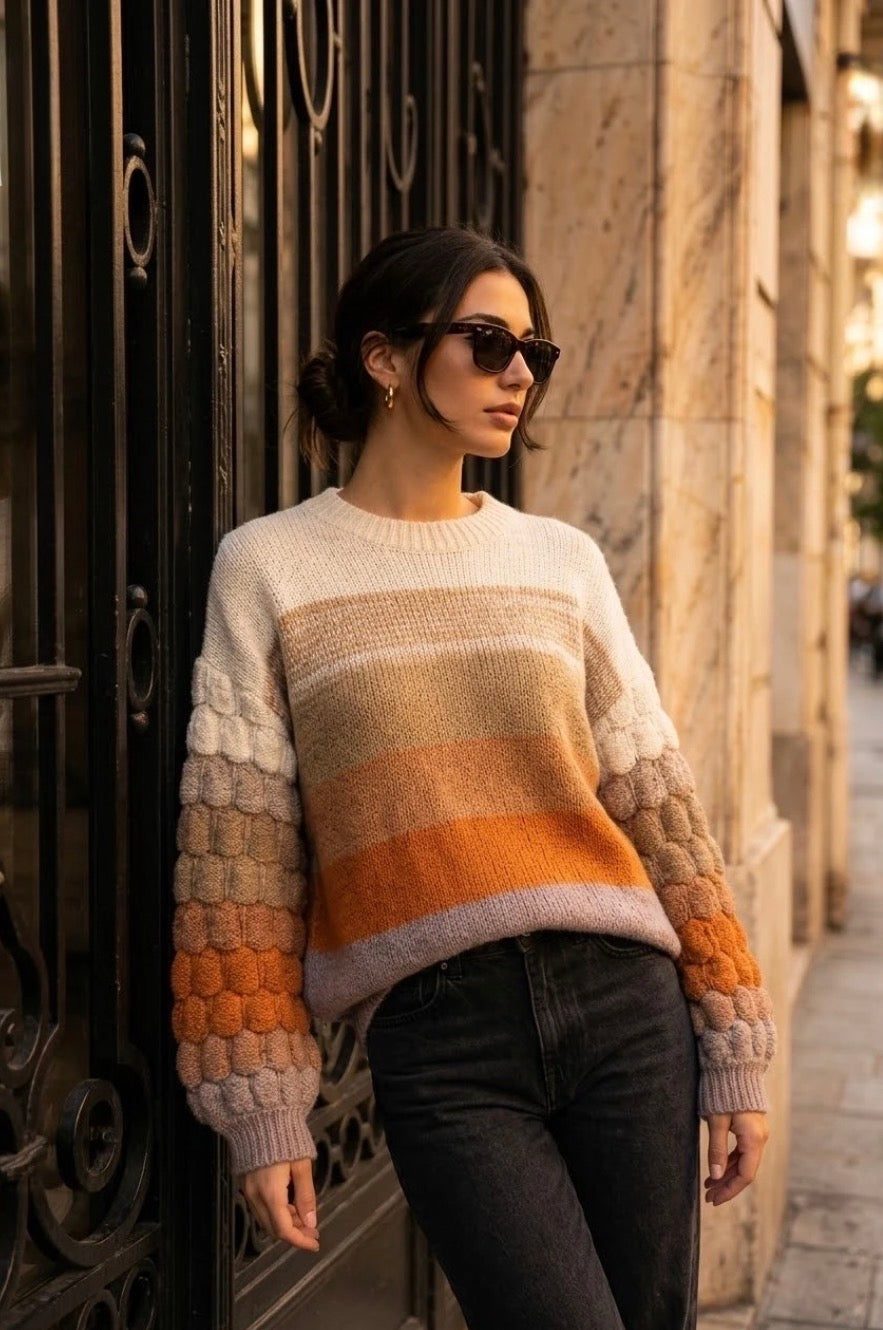 Orange Stripe Detailed Knit