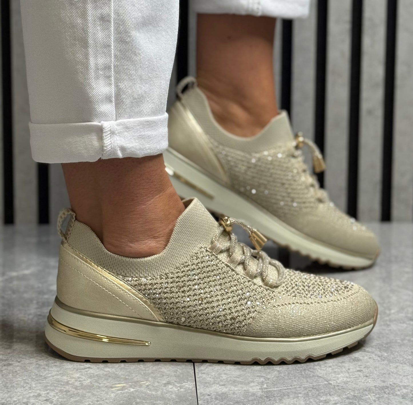 Marco Tozzi - Beige Bling Sock Trainer