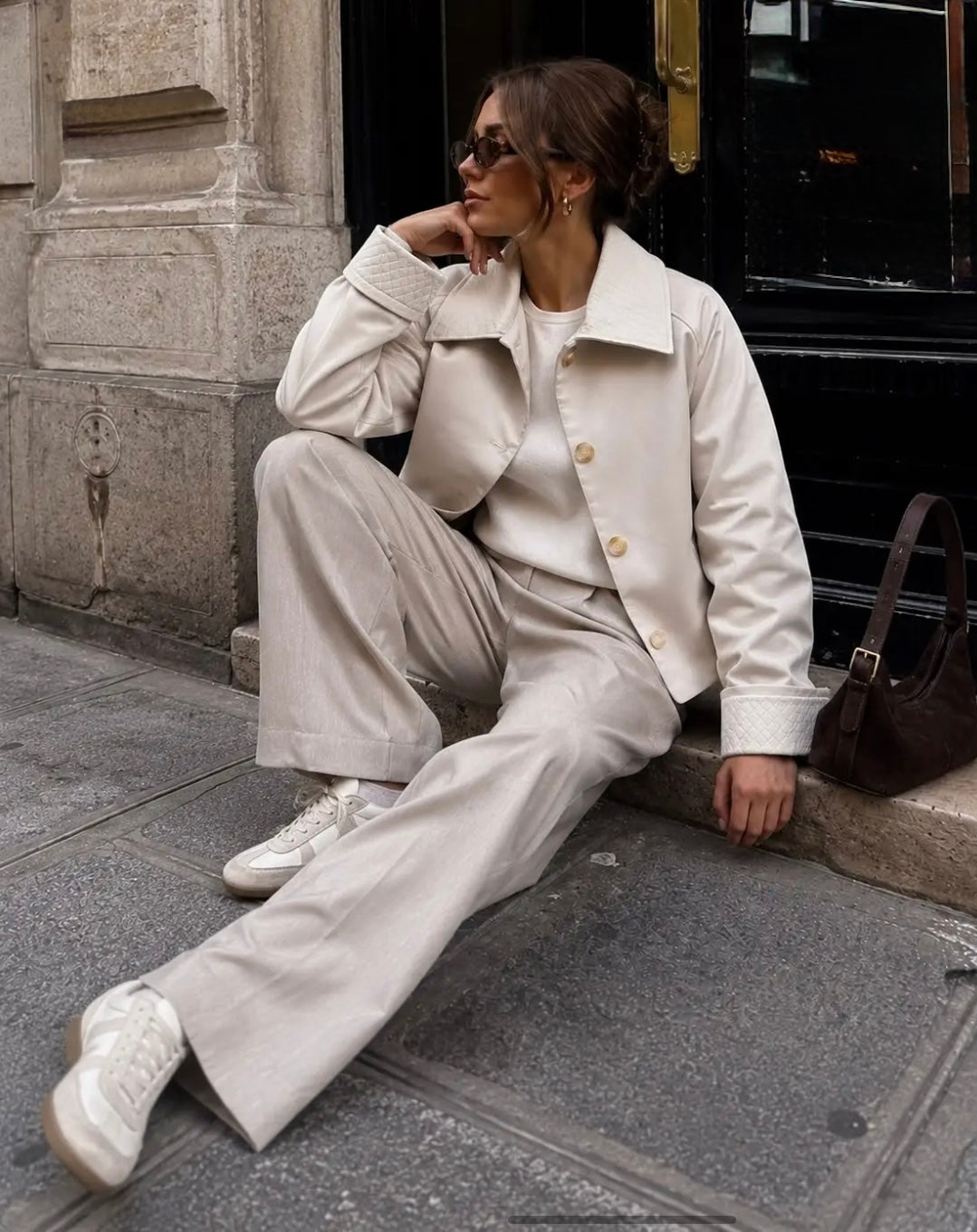 Beige Cropped Trench Jacket