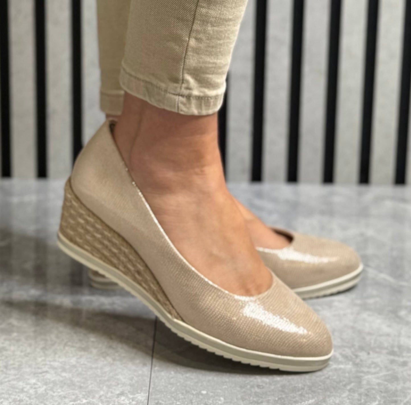 Tamaris - Light Gold Espadrille Wedge Shoe