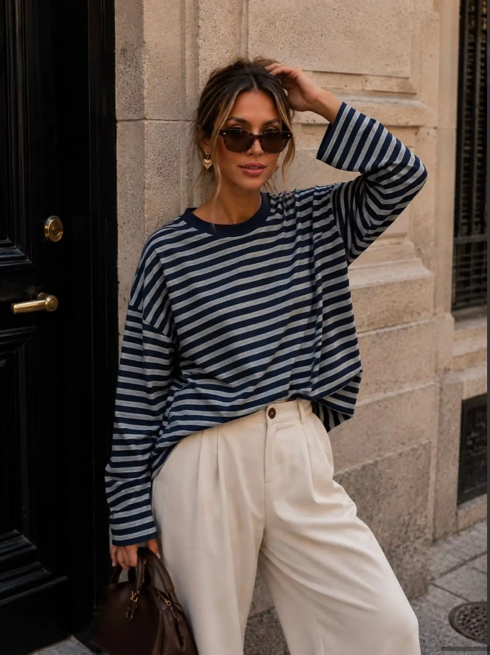 Navy/Grey Stripe L/S Tee