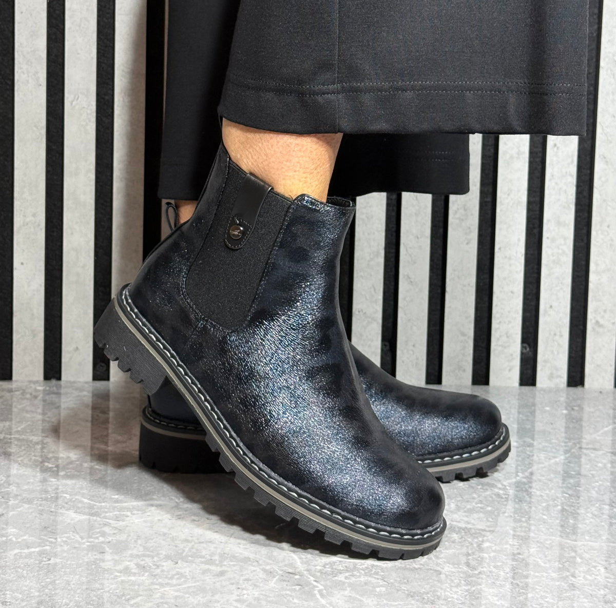 Lunar - 'Andrea' Black Leopard Print Chelsea Boot