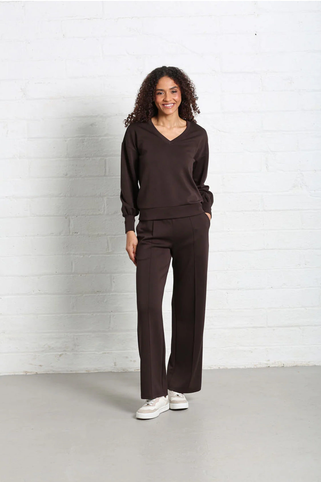 Rant & Rave - Elara Chocolate Brown  V Neck Sweater (Copy)