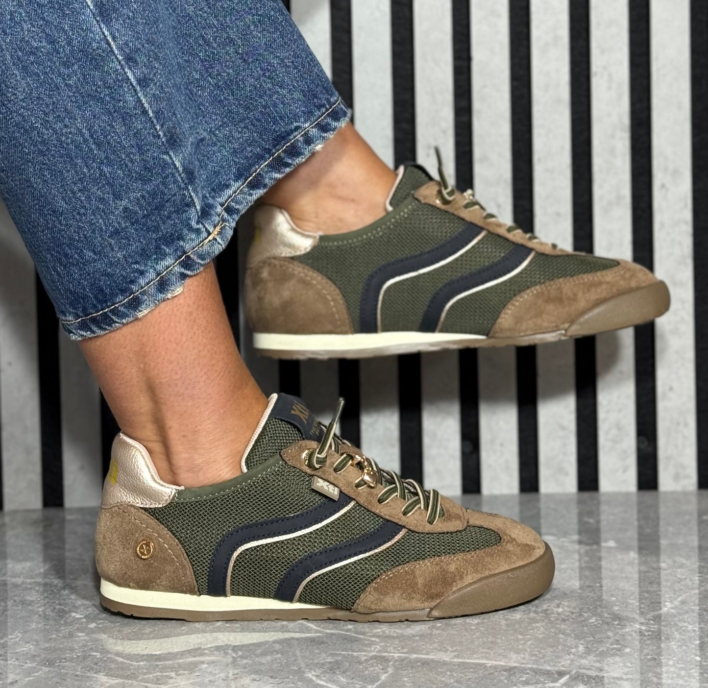 Xti - Khaki Combo Elastic Lace Trainer (146156)