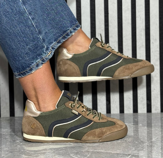 Xti - Khaki Combo Elastic Lace Trainer (146156)