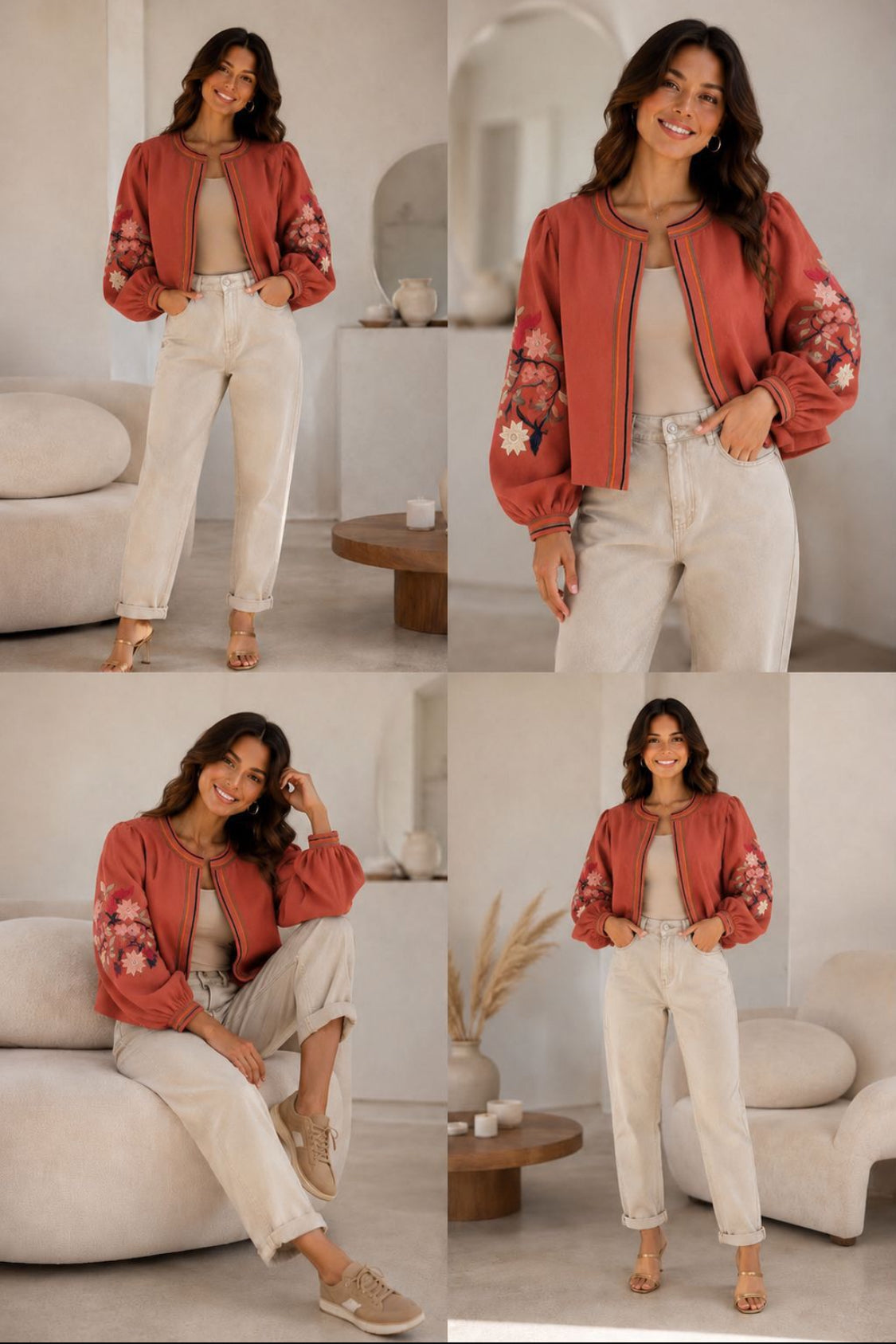 Terracotta Edge To Edge Floral Sleeve Jacket