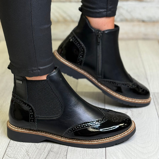 S Oliver - Black Brogue Chelsea Boot