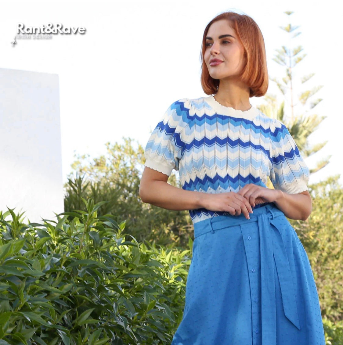 Rant & Rave - ‘Mavis’ Blue Short Sleeve Jumper
