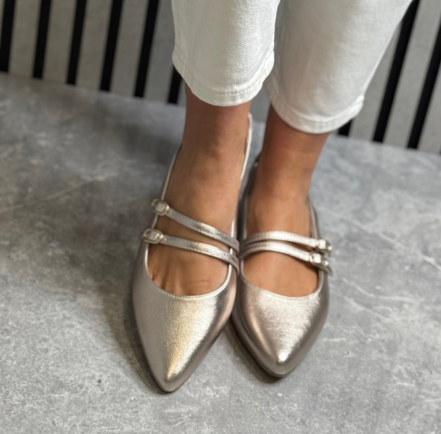 Marco Tozzi - Platinum Metallic Slingback Shoe