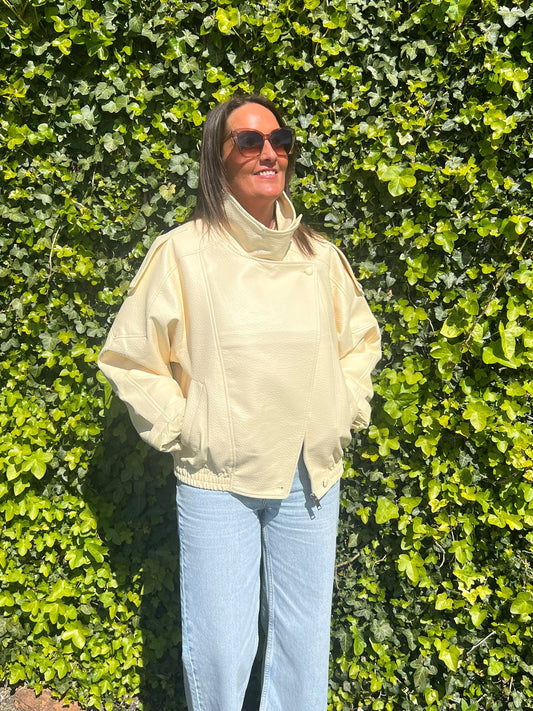Lemon Faux Leather Funnel Neck Jacket