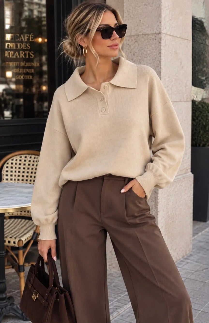 Taupe Oversized Soft Knit Polo