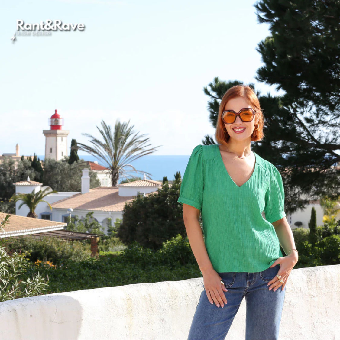 Rant & Rave - ‘Betsy’ Green V Neck Top