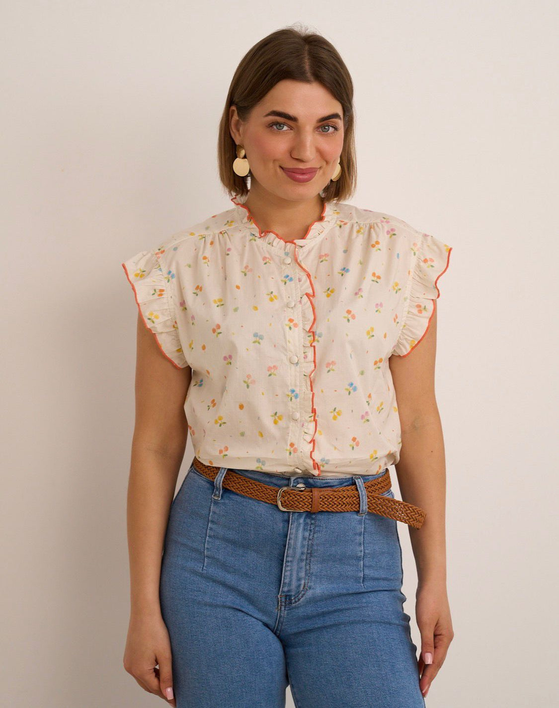Cream Floral Sleeveless Top