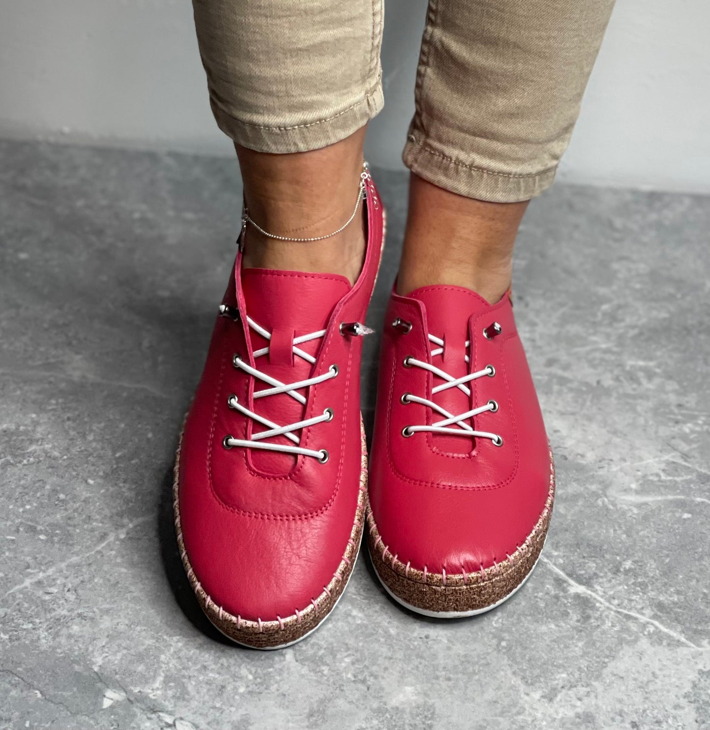 Lunar - 'Evie' Raspberry Leather Plimsole