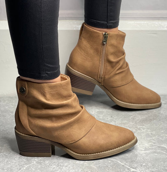 Blowfish - 'Riley' Tan Nubuck Ruched Ankle Boot