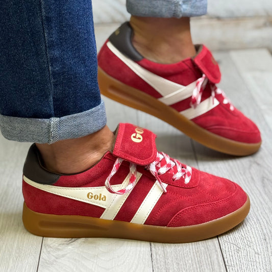 Gola - ‘Stadia’ Red/Off White/Dark Brown Gum Sole Trainer