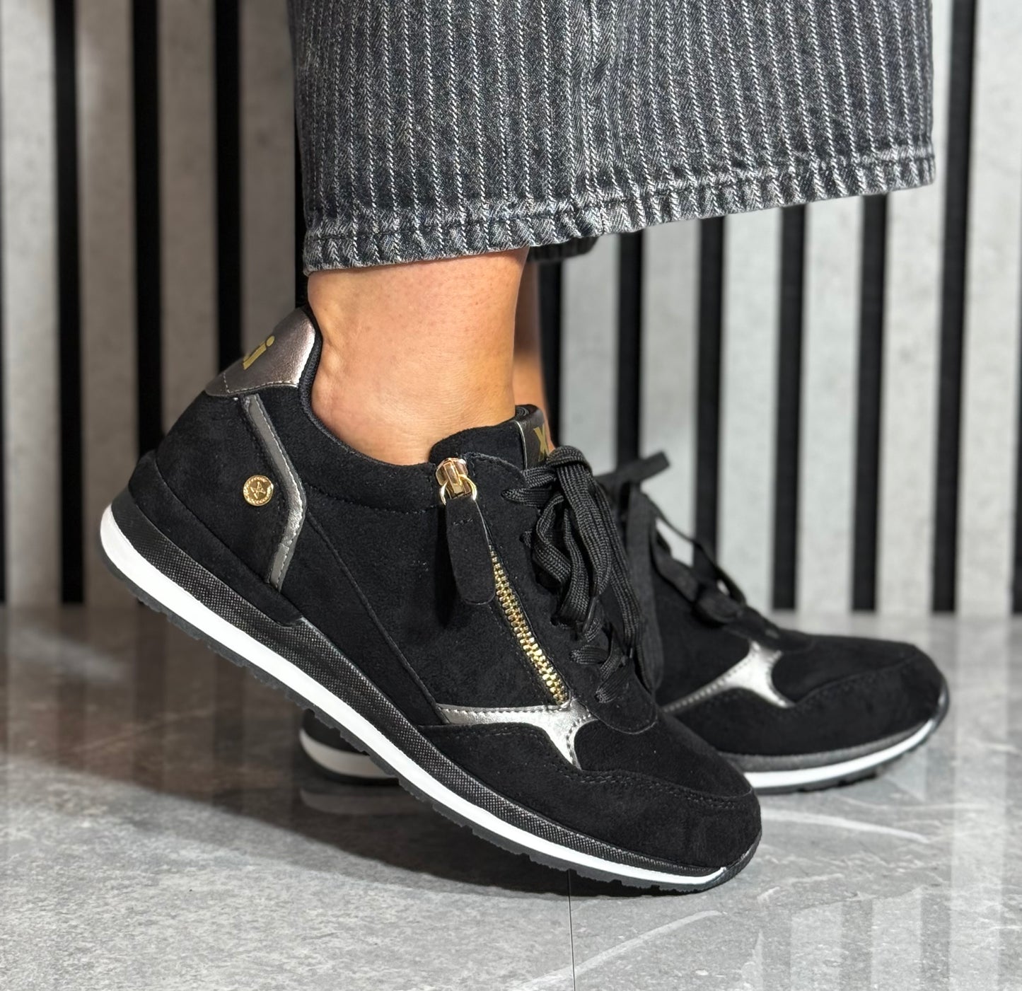 Xti - Black Faux Suede Side Zip Trainer (146368)