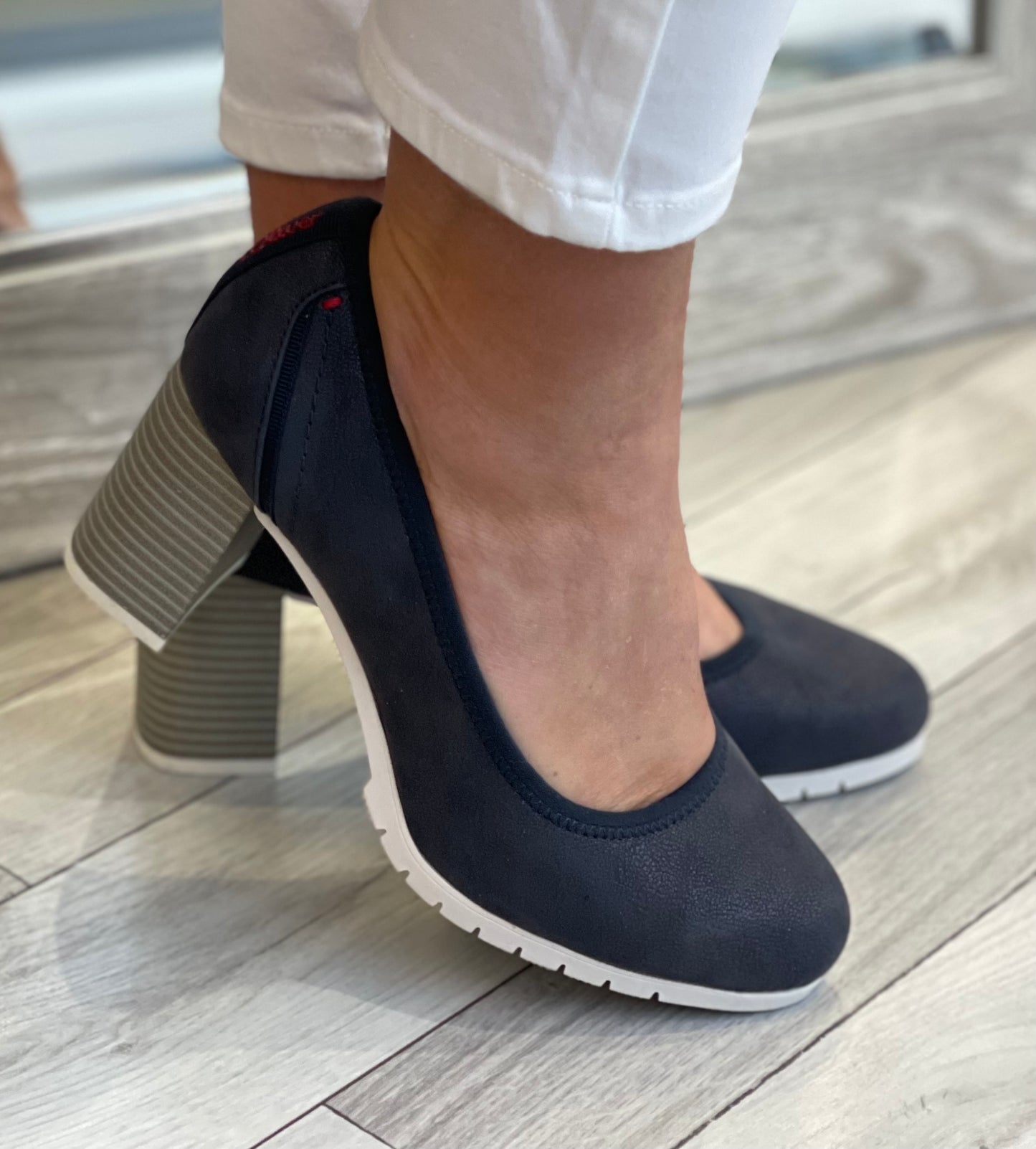 S Oliver - Navy Block Heel Shoe