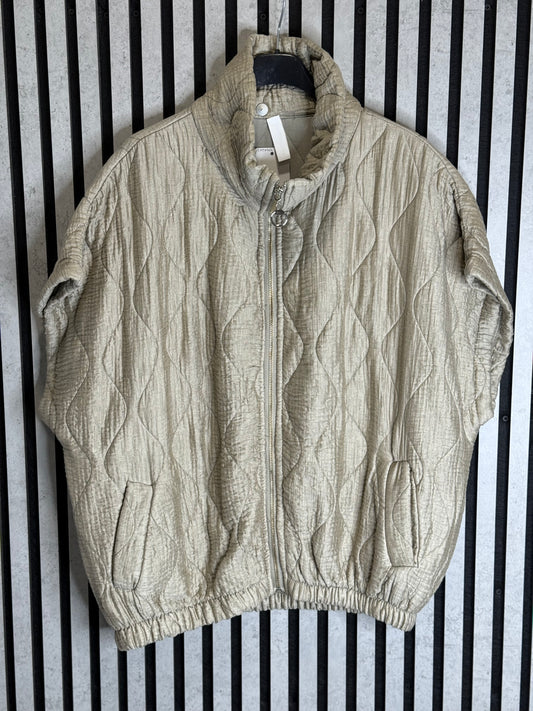 Beige Quilted Funnel Neck Gilet.