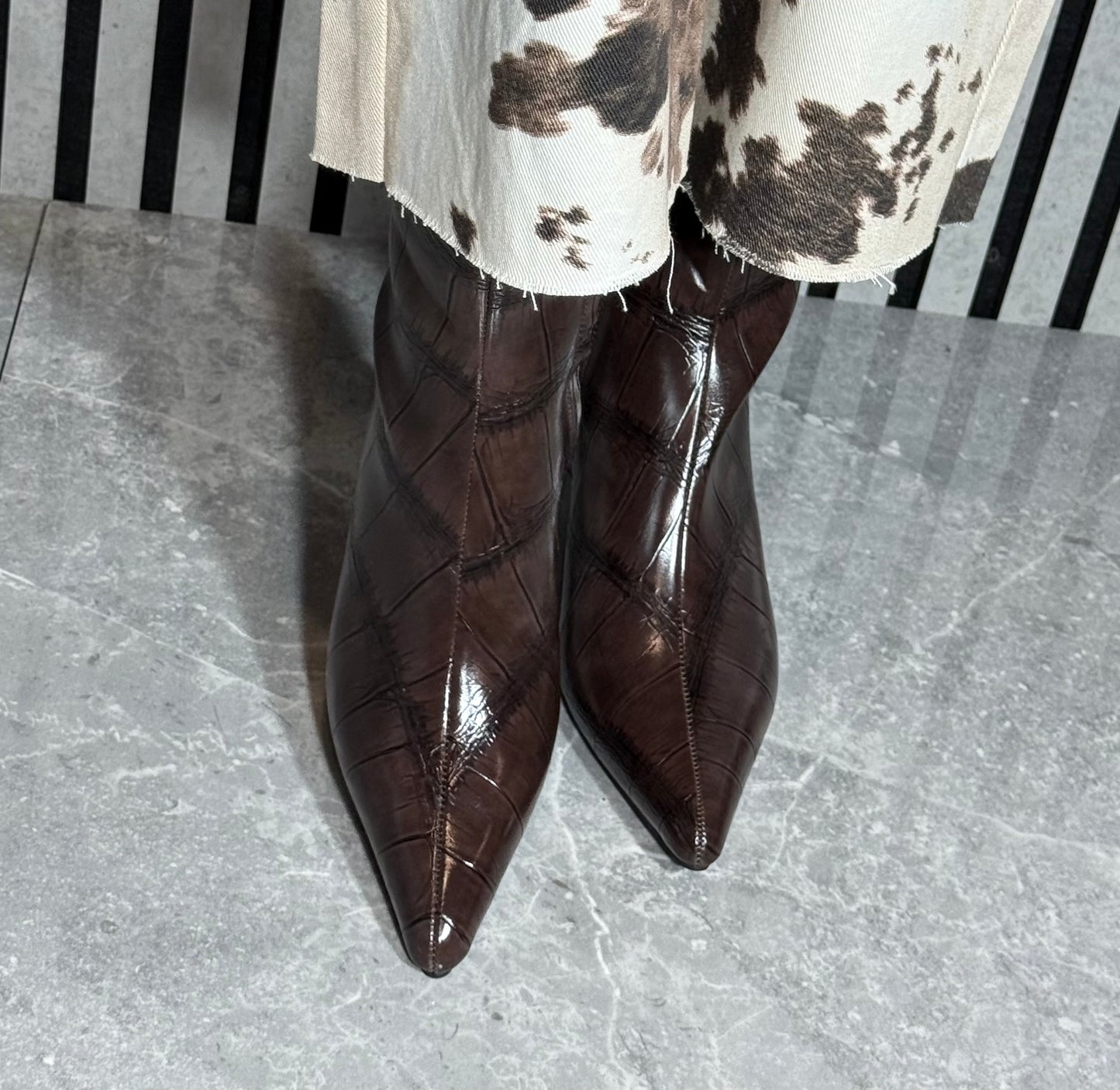 Rant & Rave- 'Malik' Brown Croc Kitten Heel Boot