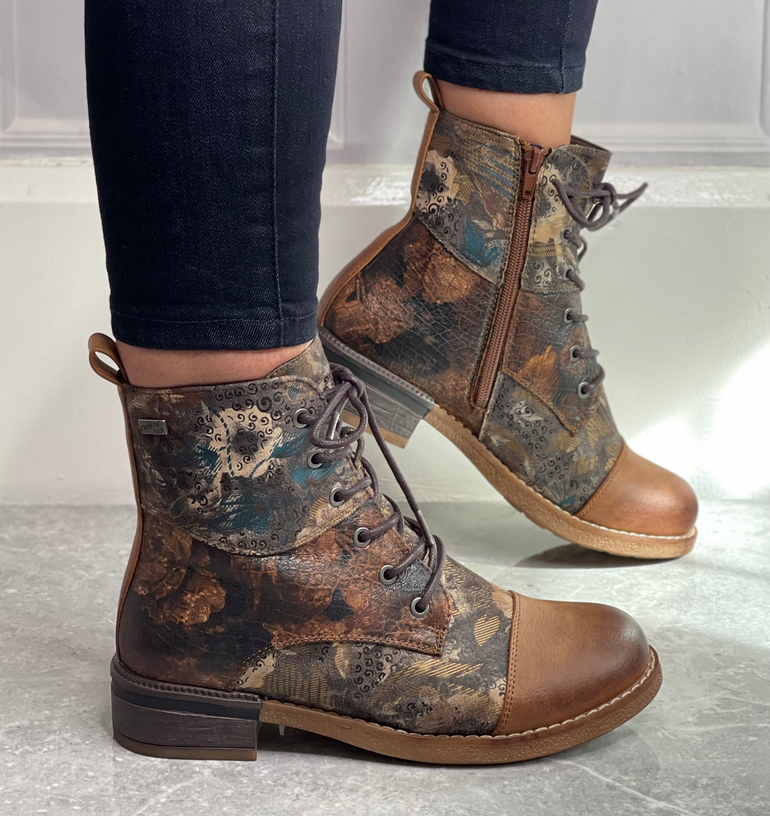 Rieker Tan Multi Print Tex Boot hannahkfootwear