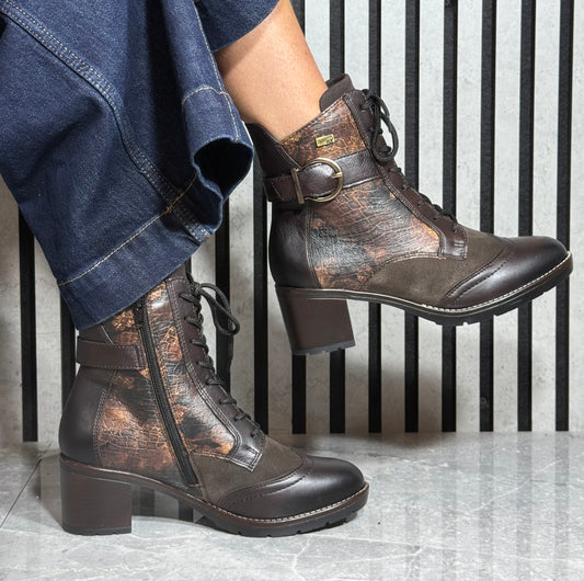 Remonte - Brown Combo 'Tex' ~Block Heel Boot
