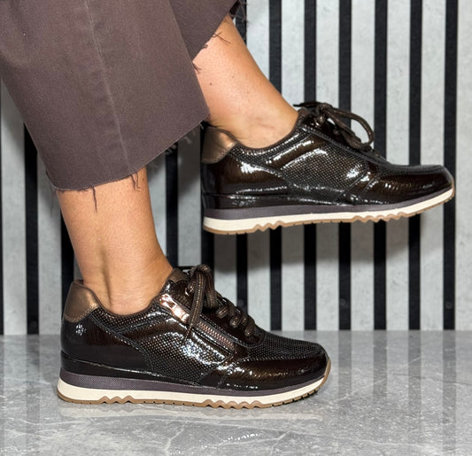 Marco Tozzi - Mocha Patent Side Zip Trainer