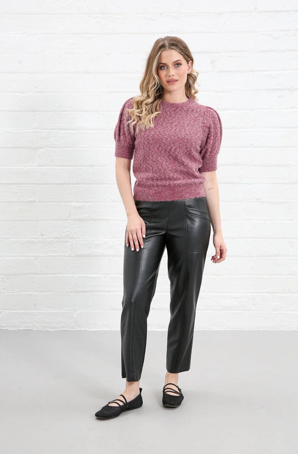 Rant & Rave - 'Penelope’ Black Faux Crop Leather Trouser