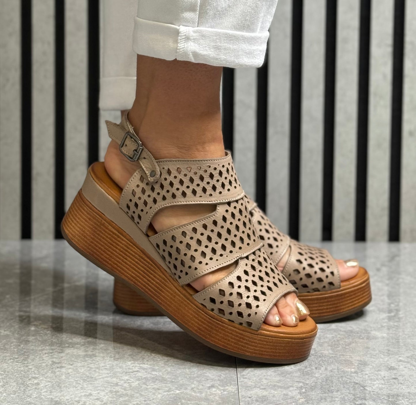 Modella - ‘Grace’ Mushroom Wedge Leather Sandal