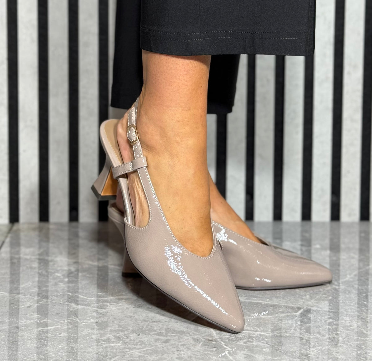 Marco Tozzi - Taupe Patent Slingback Heel