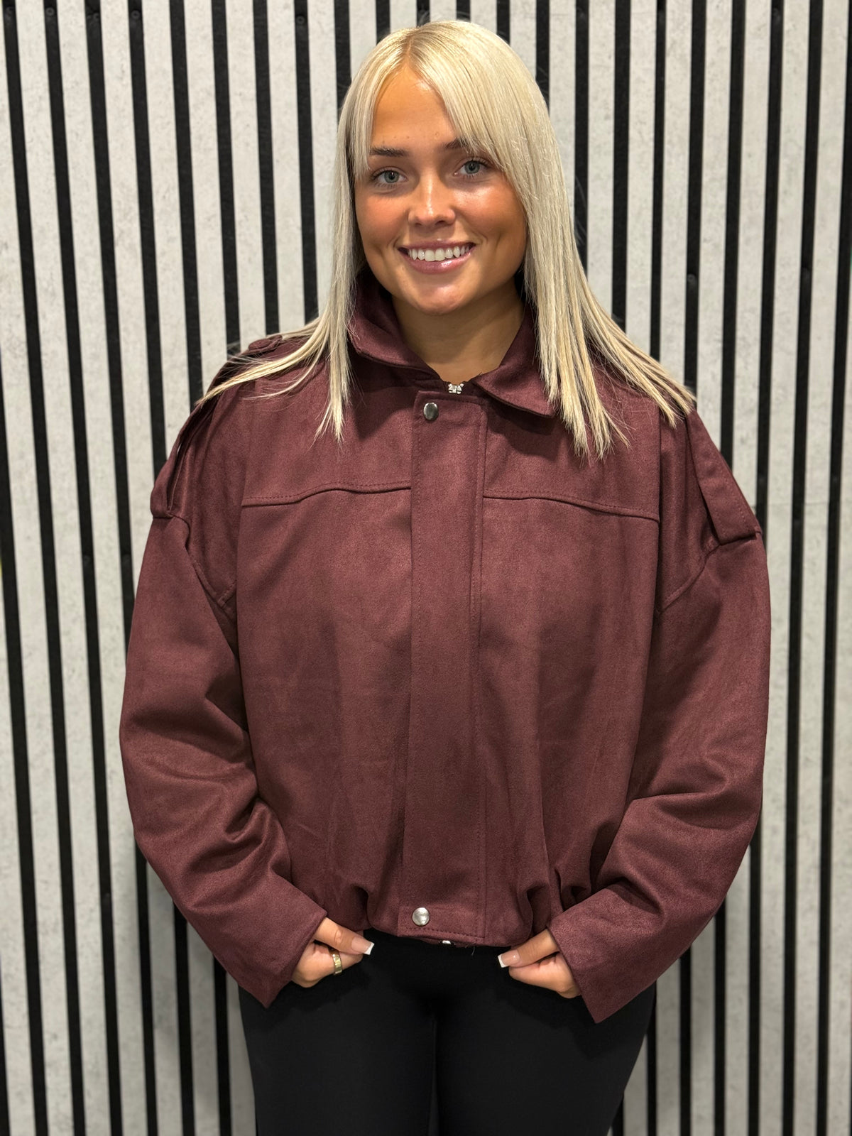 Burgundy Puffed Bomber Jacket