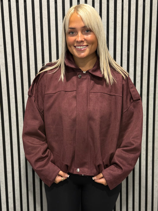 Burgundy Puffed Bomber Jacket