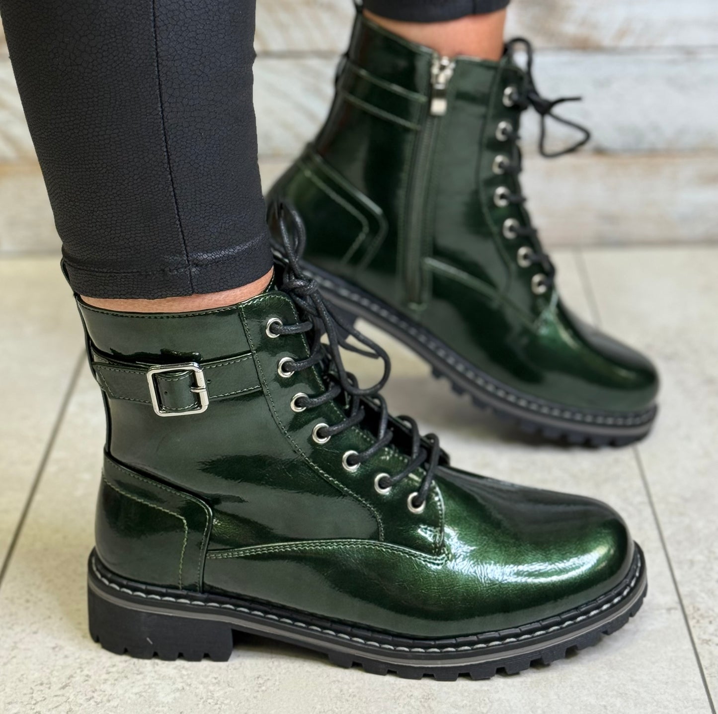 Lunar - 'Parlour' Green Patent Boot