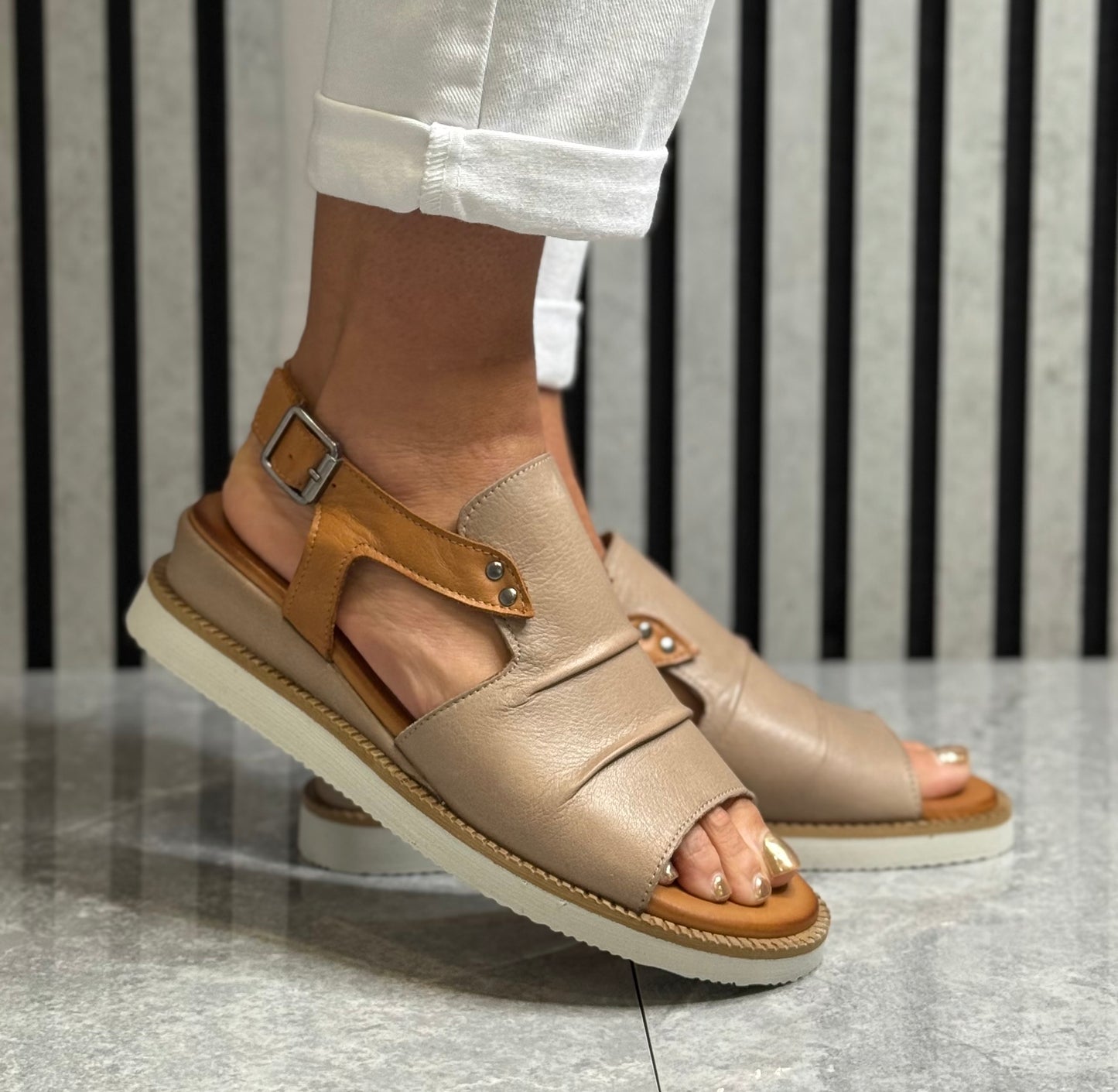 Modella - ‘Lyra' Taupe Leather Sandal